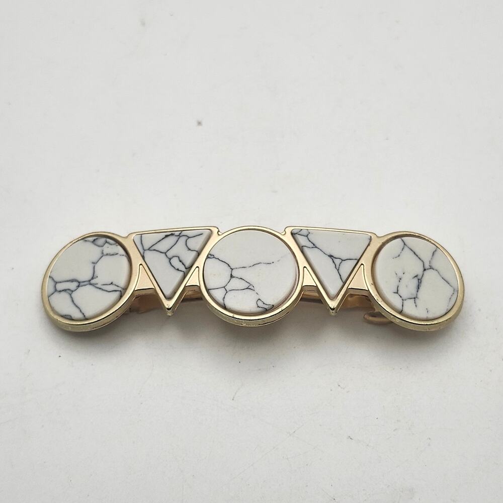 Gold Tone‎ Geometric White Marble Look Hair Barrette Clip Statement Triangle